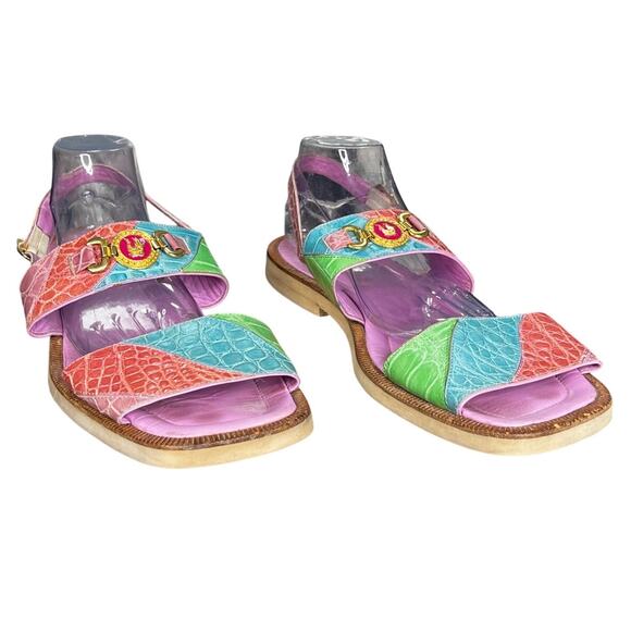 Vintage Wendel’s Italian Made Pastel Pink Blue Alligator Sandals Size US 11/11.5 main image 4